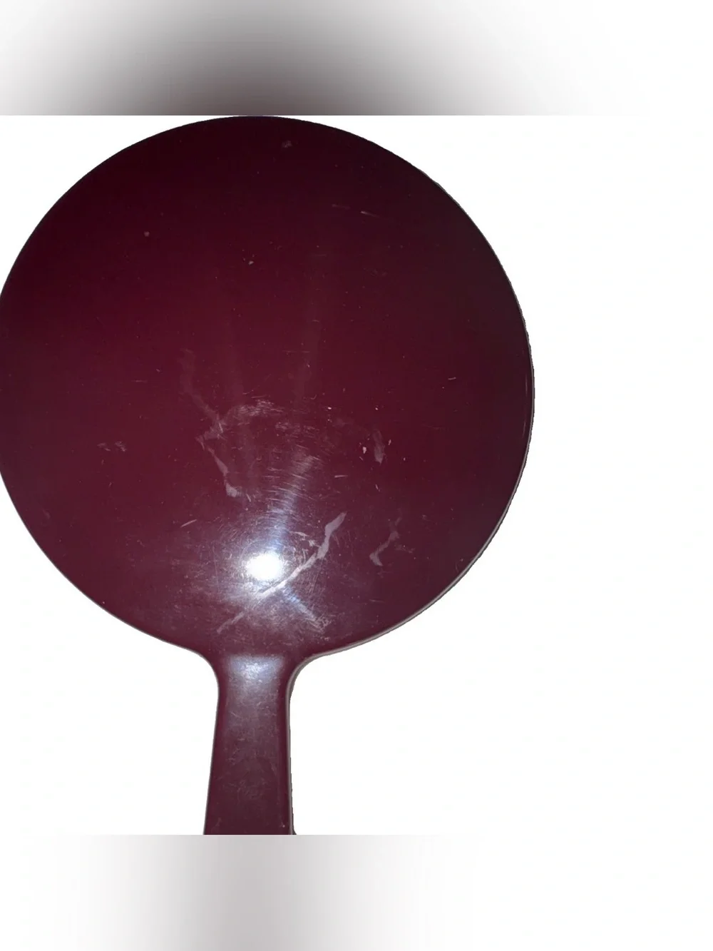 Round Handheld Mirror with Fabric Cover, Burgundy Handle, Cat Design